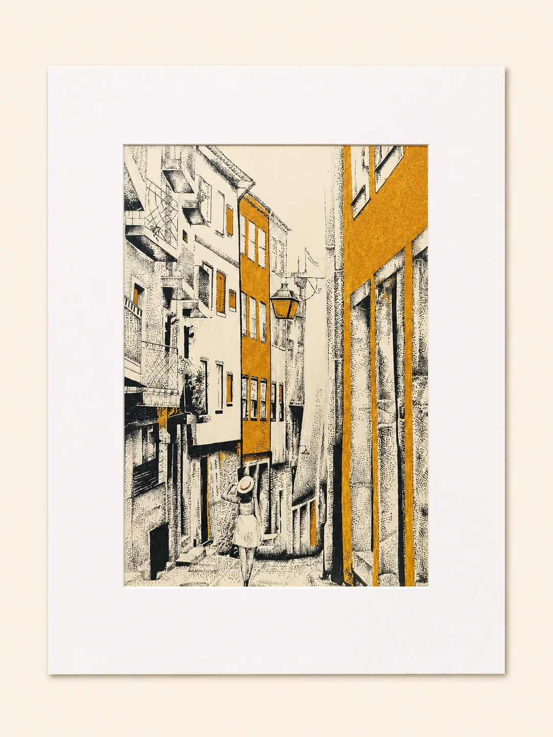 Presentation image of Gaspar Silva art print “The Narrow Street”.