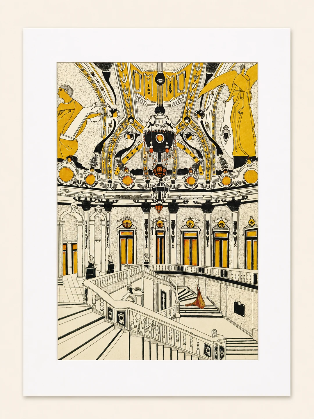 Presentation image of Gaspar Silva art print “Golden Hall”.