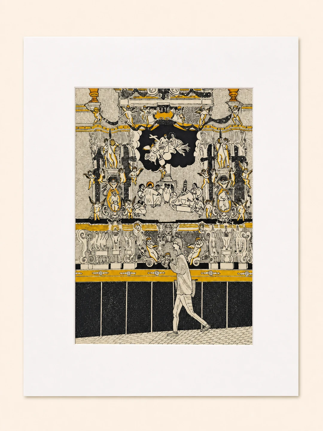 Presentation image of Gaspar Silva art print “Majestic Café”.