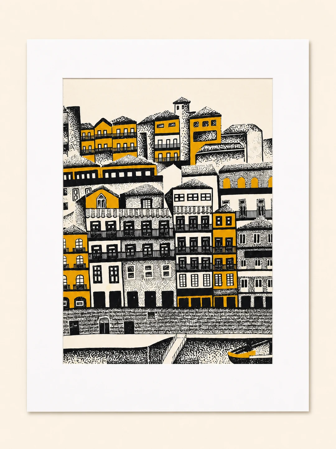 Presentation image of Gaspar Silva art print “Ribeira Facades”.