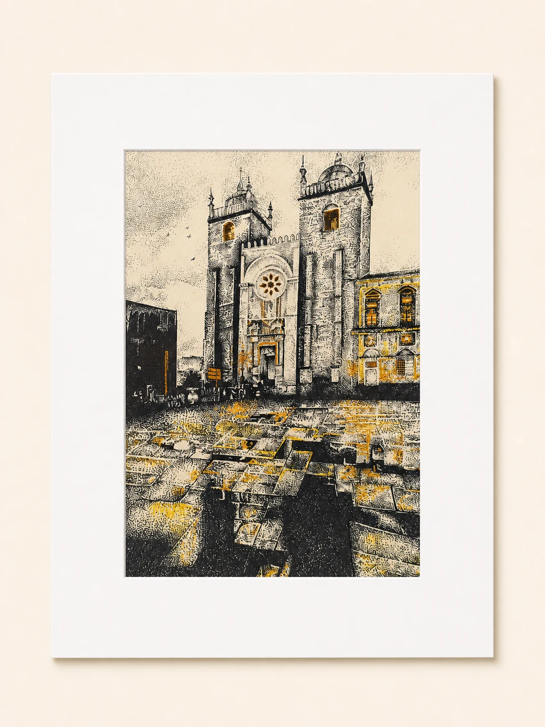Presentation image of Gaspar Silva art print “Sé Square”.