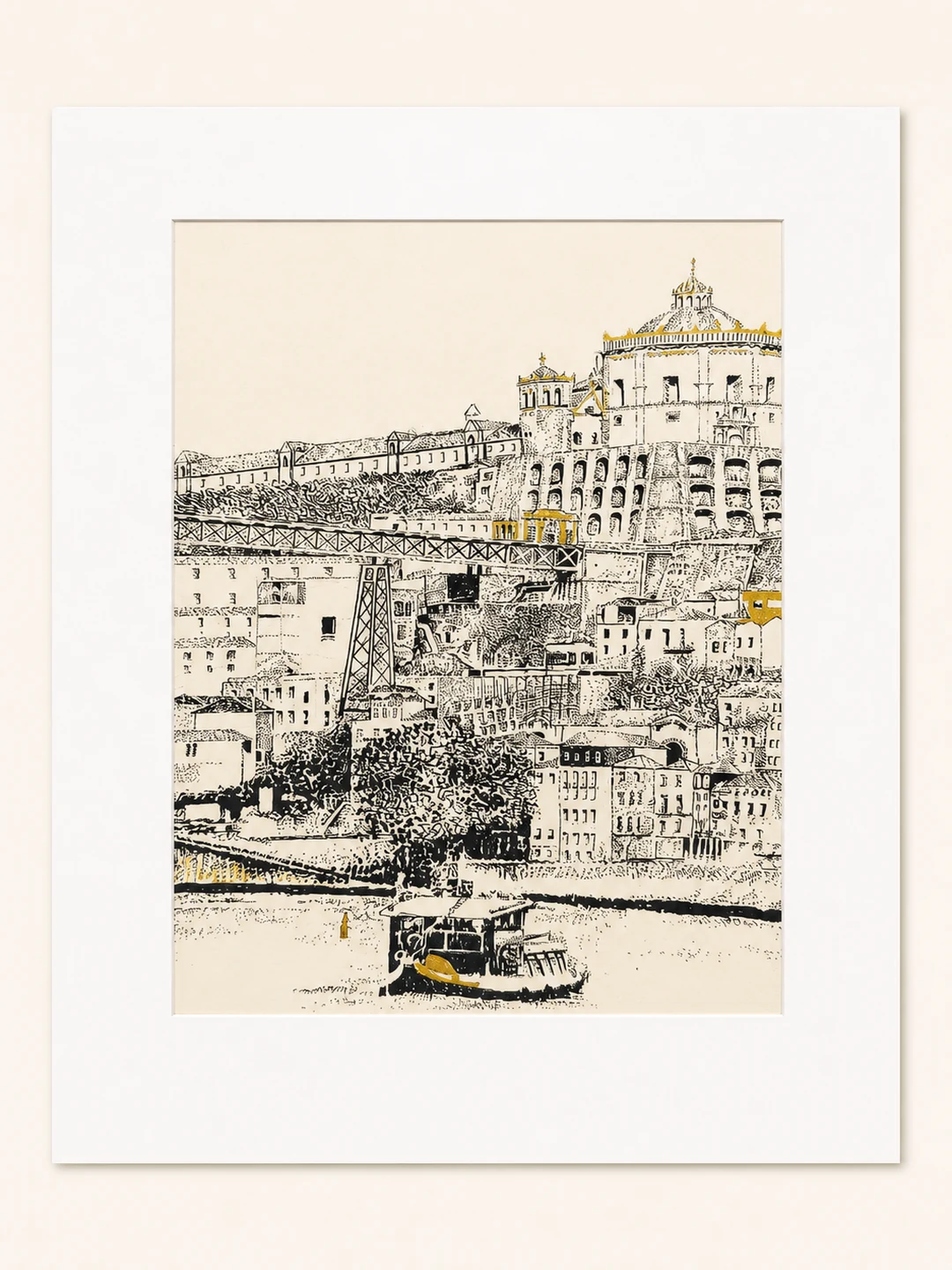 Presentation image of Gaspar Silva art print “Porto from the Douro”.
