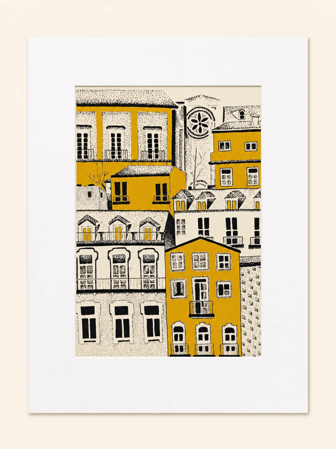 Presentation image of Gaspar Silva art print “Houses around the Church”.