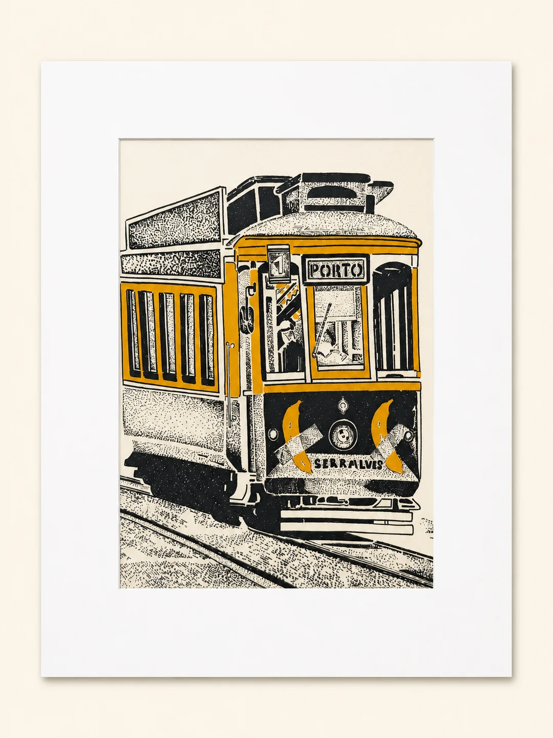 Presentation image of Gaspar Silva art print “Serralves Tram”.
