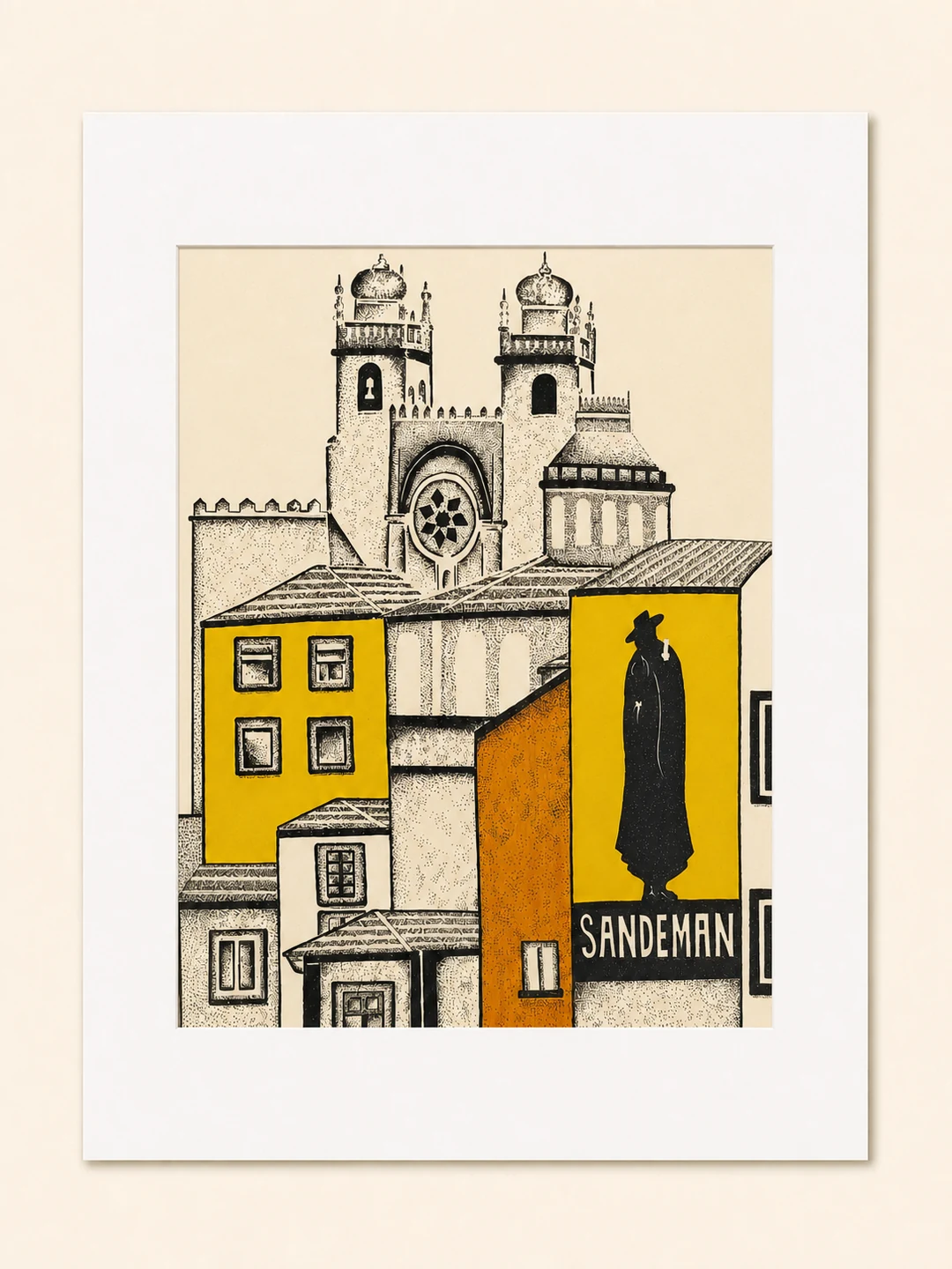Presentation image of Gaspar Silva art print “Sandeman Skyline”.