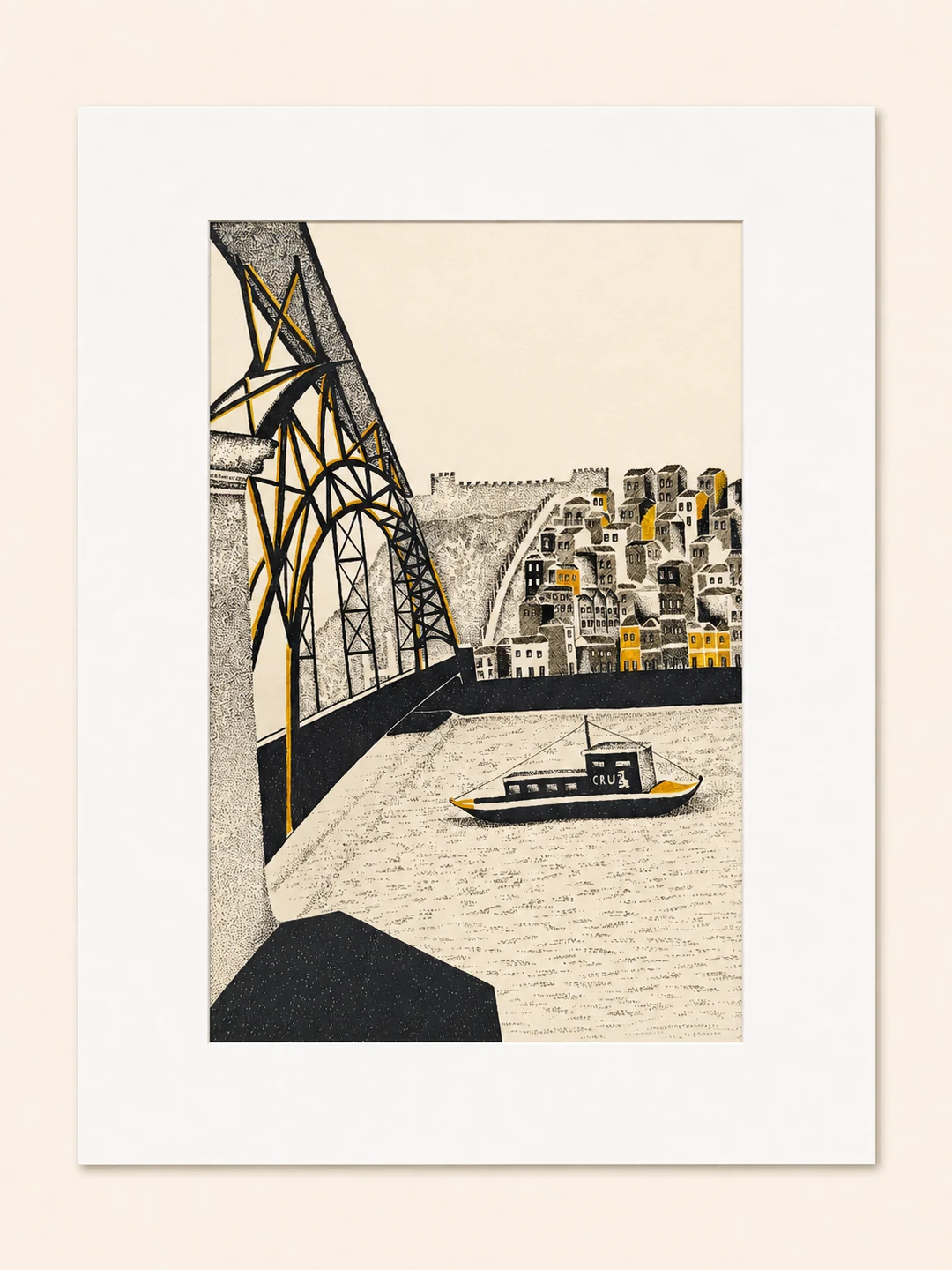 Presentation image of Gaspar Silva art print “Bridge over Ribeira”.