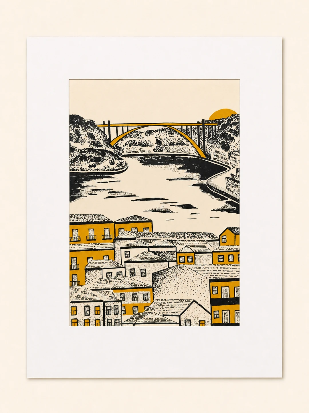 Presentation image of Gaspar Silva art print “Sunset on the Douro”.