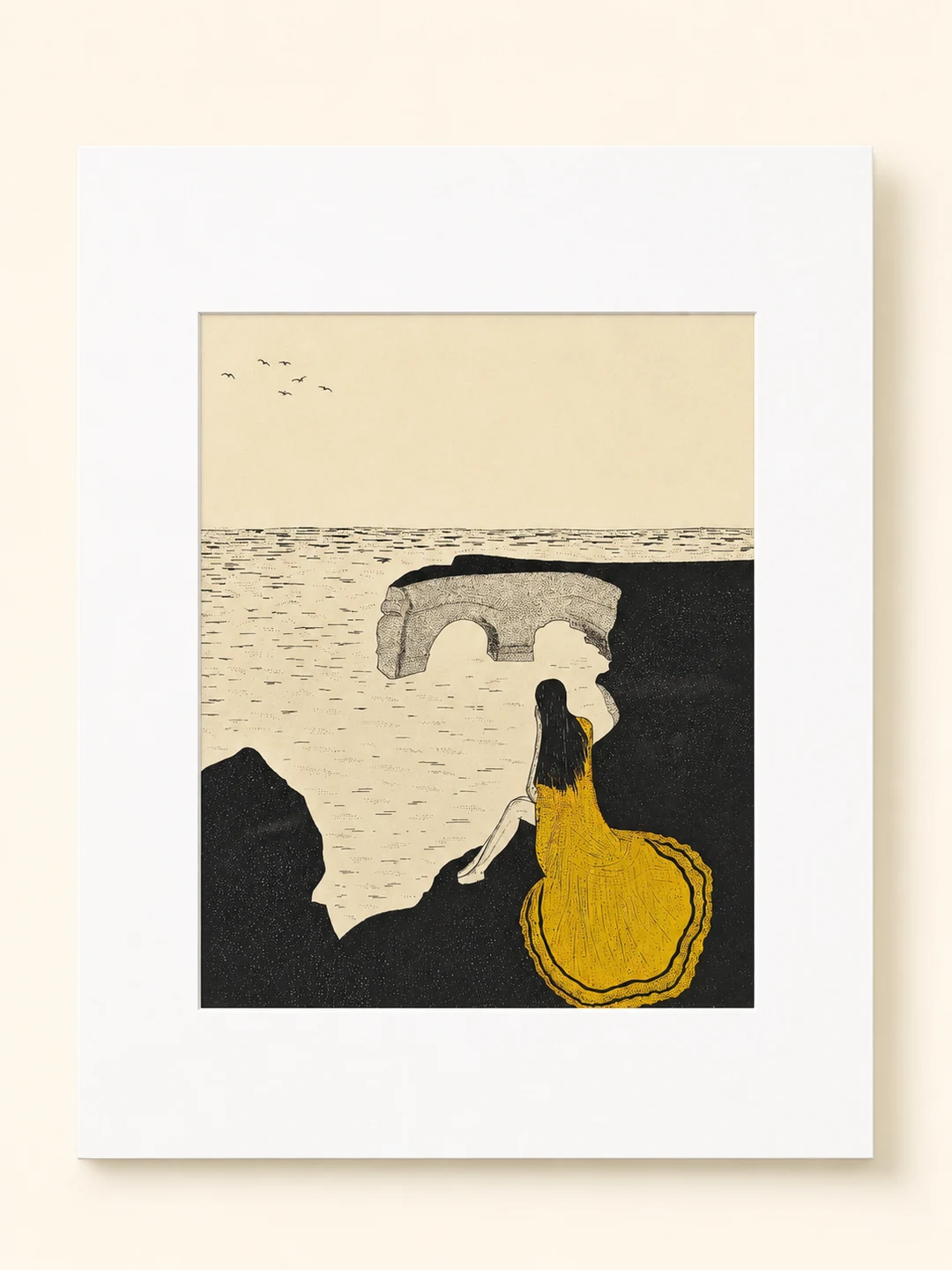 Presentation image of Gaspar Silva art print “Woman by the Water”.