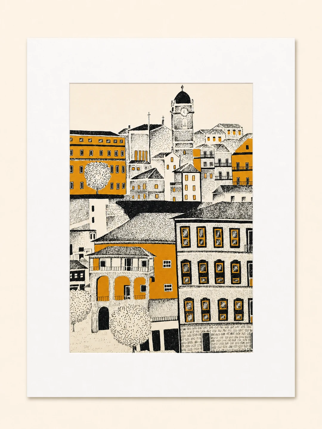 Presentation image of Gaspar Silva art print “Golden Clock Tower”.