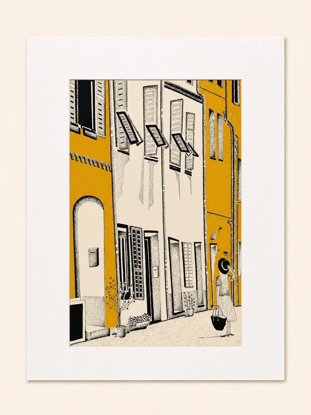 Presentation image of Gaspar Silva art print “Yellow Street”.