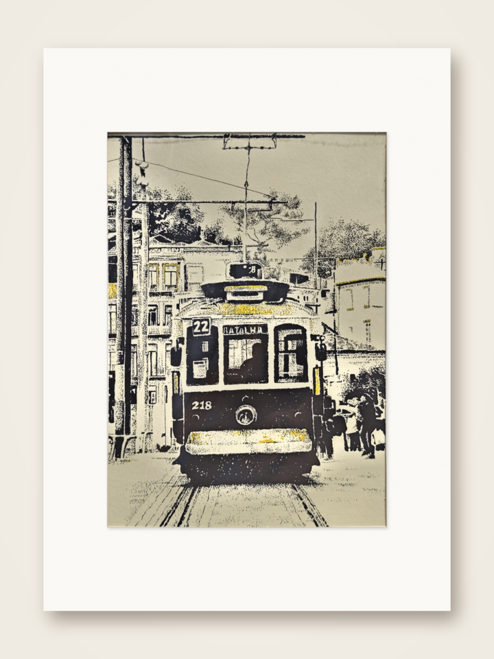 Gaspar Silva art print of Porto tram 22, car 218, bound for Batalha.