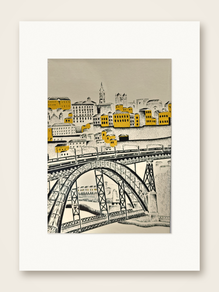 Gaspar Silva art print of Dom Luís I Bridge and the Porto skyline.