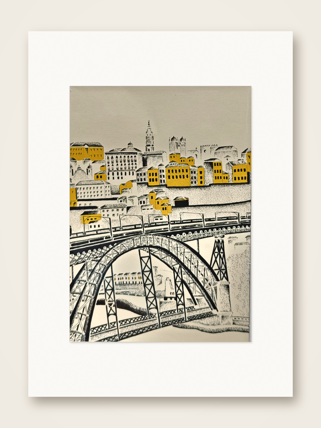 Gaspar Silva art print of Dom Luís I Bridge and the Porto skyline.